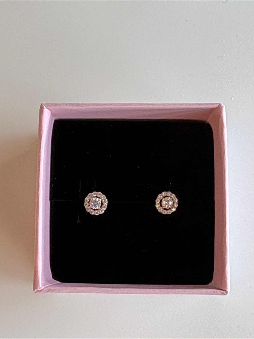 Pandora Gold and Clear Cubic Zirconia Flower Stud Earrings